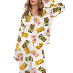 Pajama Set Hawaiian Drinks XS NWT Button Up Tropical Print 🍍